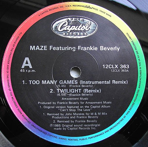 Maze Featuring Frankie Beverly - Too Many Games / Twilight / Back In Stride (The Instrumental Remixes)
