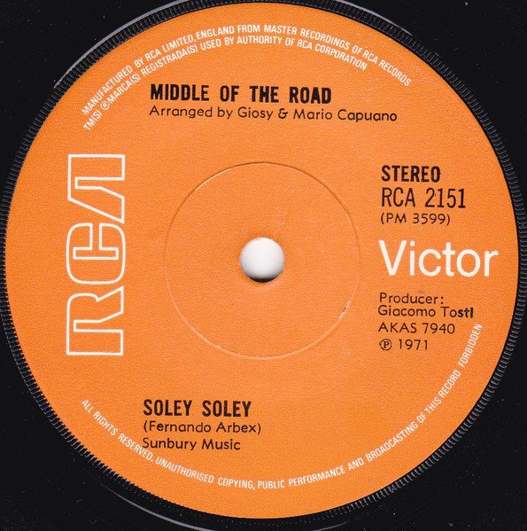Middle Of The Road - Soley Soley vinyl record